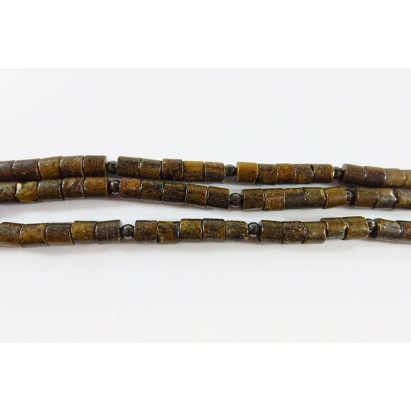 7 1/2" Triple Strand Bronzite 4mm Tube Sterling Silver Beaded Toggle Bracelet - Picture 10 of 12